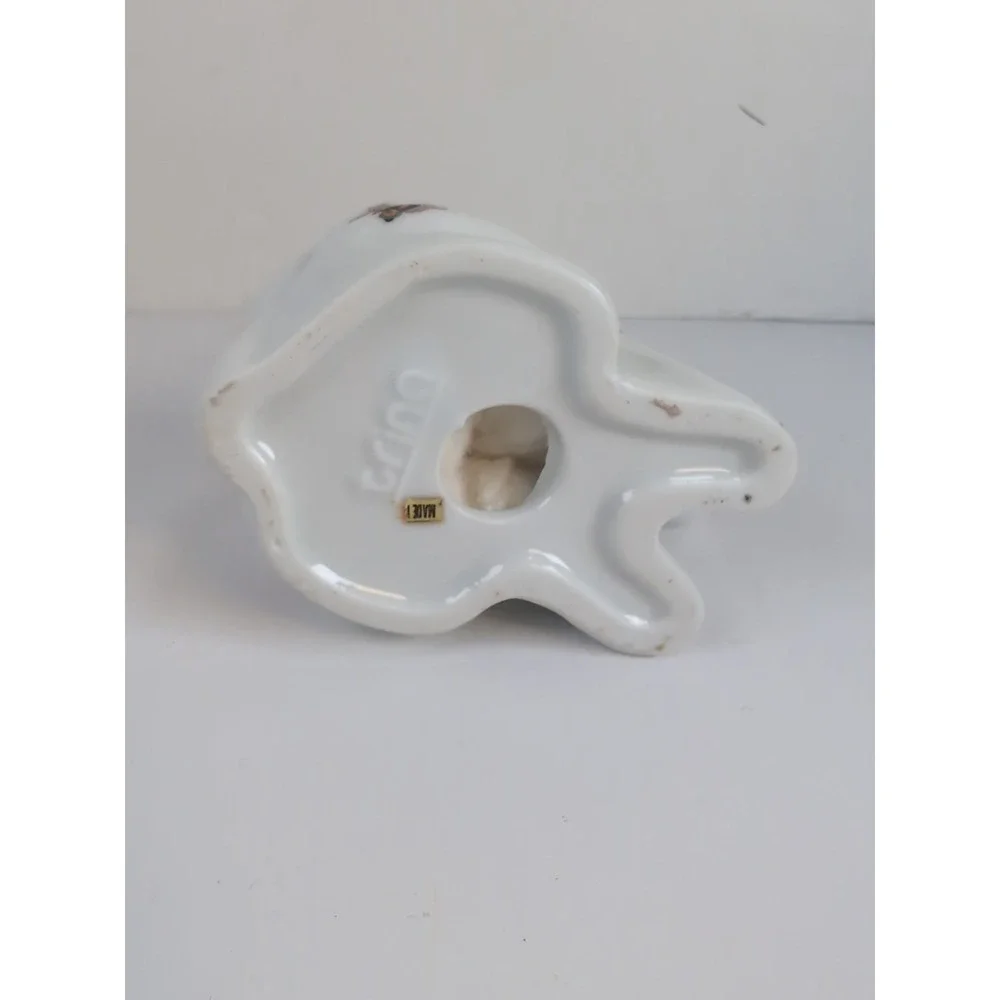 Trina Ceramic Bunny Cotton Ball Dispenser, Glazed W/Butterflies & Flowers Vintag